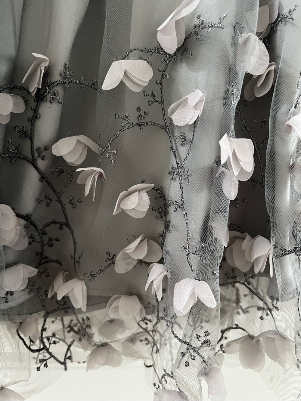 Eliza J Grey Floral 3D Appliqué Circle Skirt - Picture 2 of 5